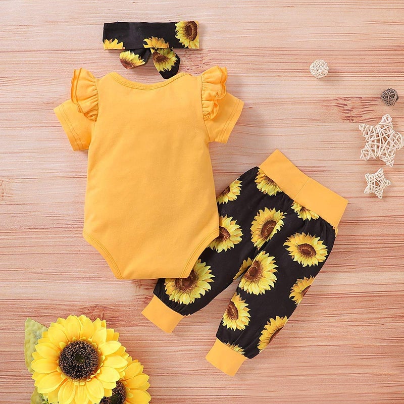 Yvowming Newborn Baby Girl Clothes Infant Baby Ruffle Romper +Pants + Headband 3 PCS Outfits Set Little Sassy-short Sleeve - Image 3